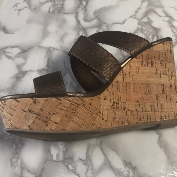 STEVEN by Steve Madden Bronze Strap Cork Wedges - Picture 2 of 6
